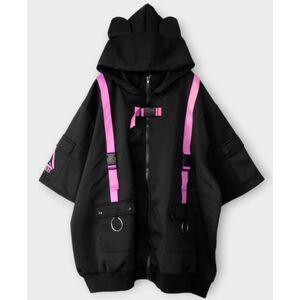 Cyberpunk Cat ears Punk & Emo black and bright pink zip up hoodie - unisex